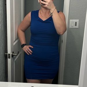 Fitted Blue With Black Lace Back Dress